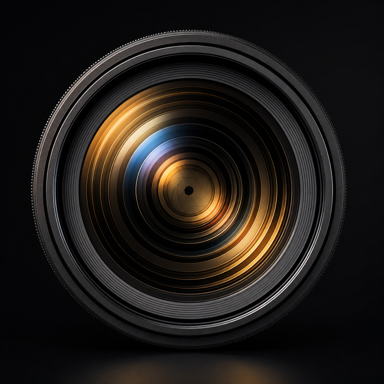 Camera lens close-up with aperture blades visible